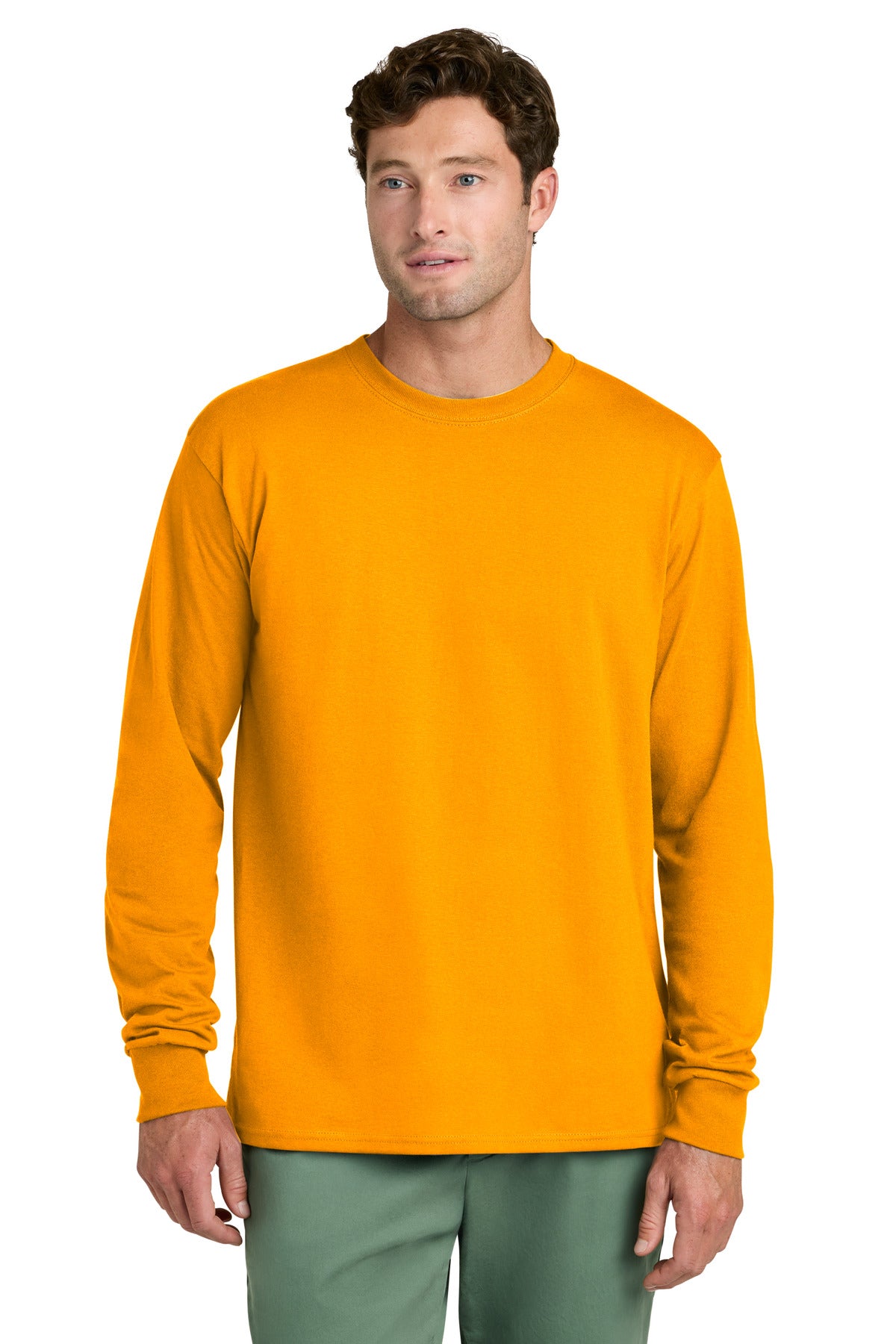 Port & Co Long Sleeve Core Cotton Tee. PC54LS in Gold