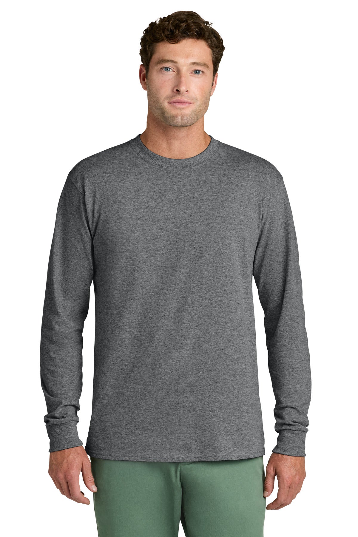 Port & Co Long Sleeve Core Cotton Tee. PC54LS in Graphite Heather
