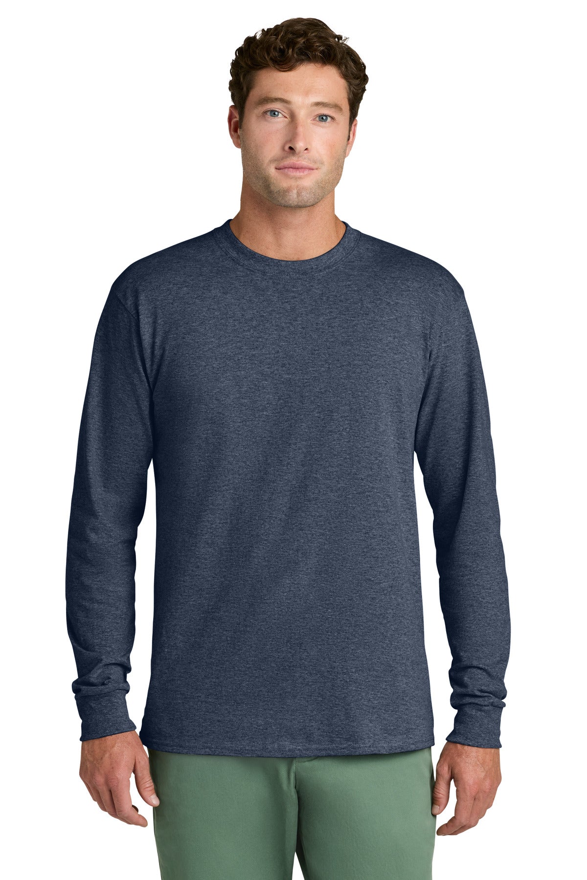 Port & Co Long Sleeve Core Cotton Tee. PC54LS in Heather Navy