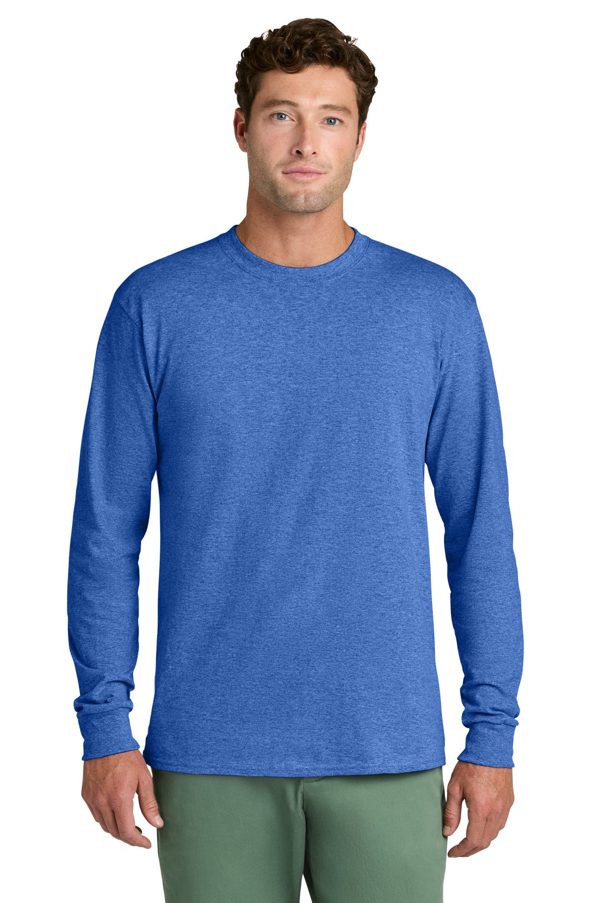 Port & Co Long Sleeve Core Cotton Tee. PC54LS in Heather Royal