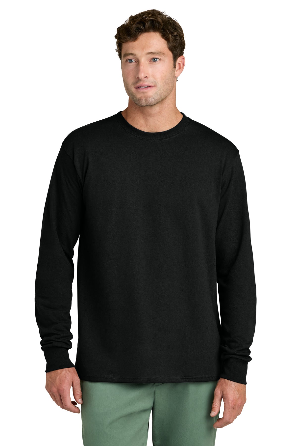 Port & Co Long Sleeve Core Cotton Tee. PC54LS in Jet Black