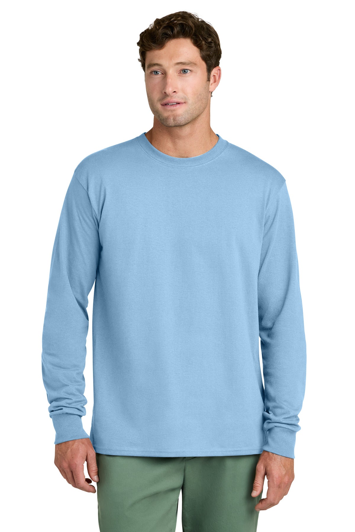 Port & Co Long Sleeve Core Cotton Tee. PC54LS in Light Blue