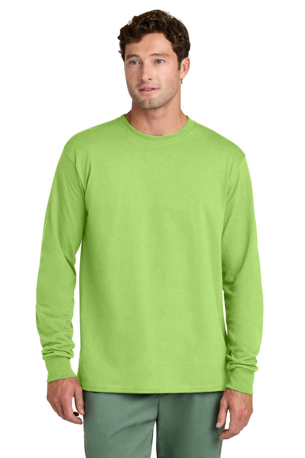 Port & Co Long Sleeve Core Cotton Tee. PC54LS in Lime