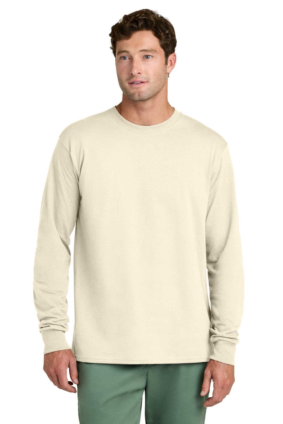Port & Co Long Sleeve Core Cotton Tee. PC54LS in Natural
