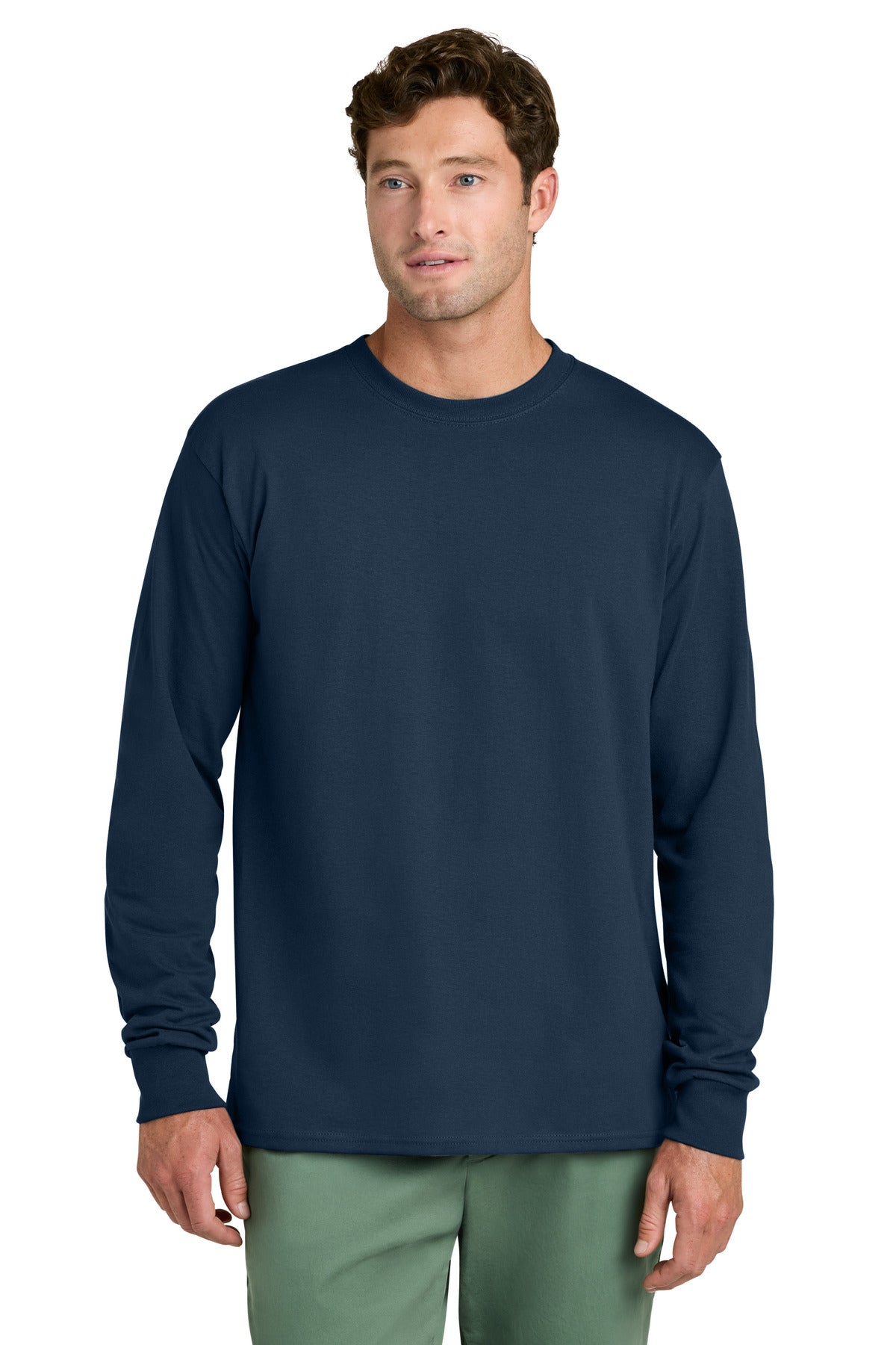 Port & Co Long Sleeve Core Cotton Tee. PC54LS in Navy