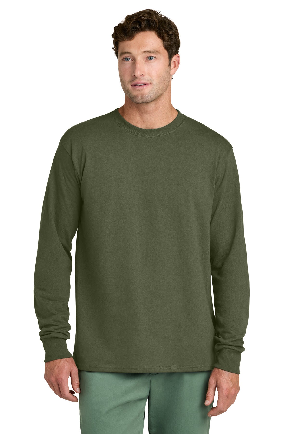 Port & Co Long Sleeve Core Cotton Tee. PC54LS in Olive Drab Green