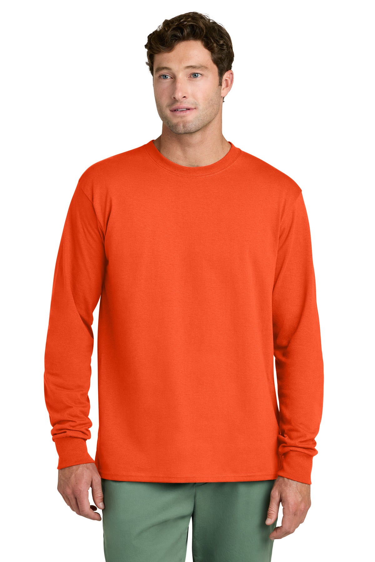 Port & Co Long Sleeve Core Cotton Tee. PC54LS in Orange