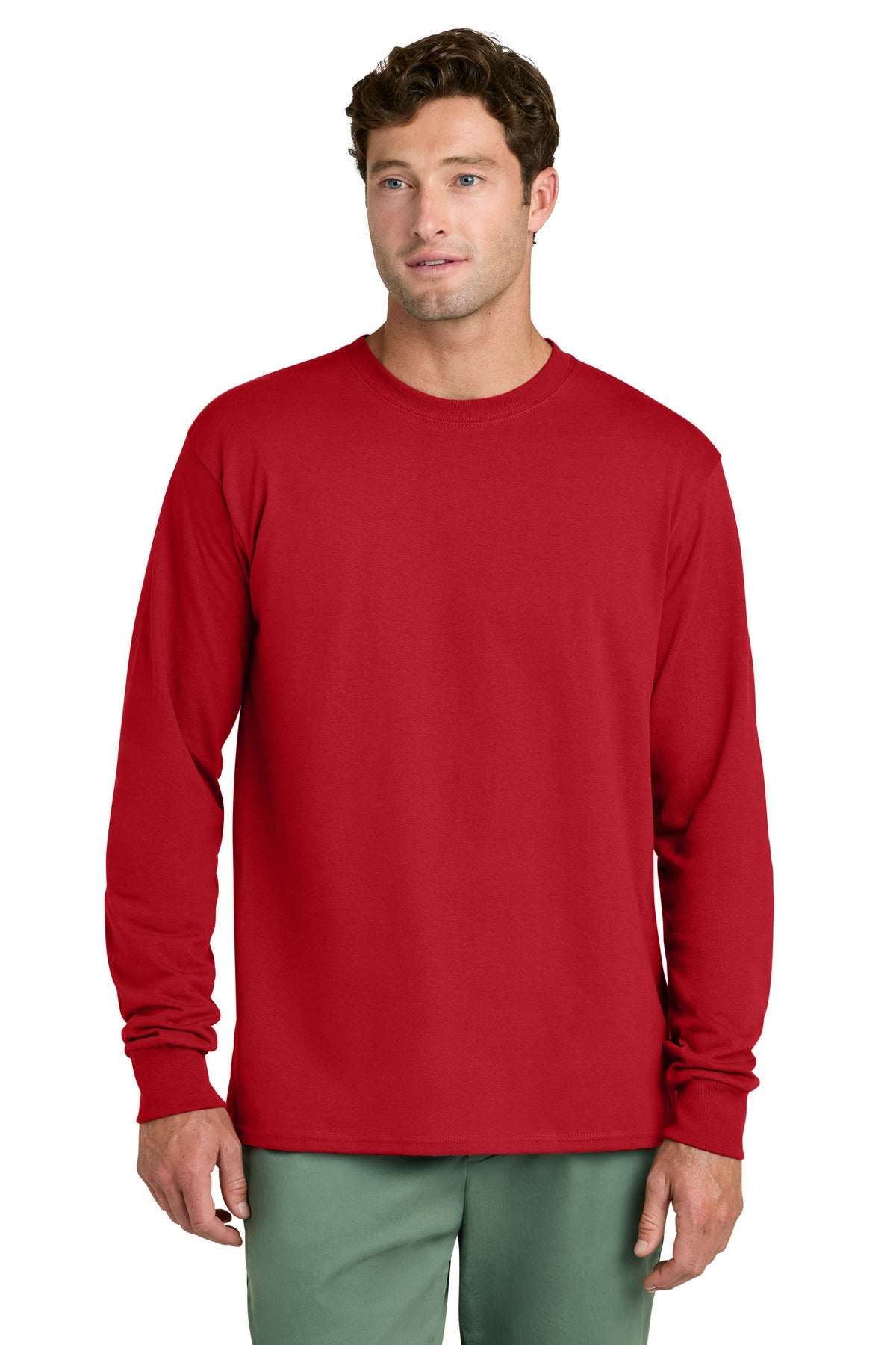 Port & Co Long Sleeve Core Cotton Tee. PC54LS in Red