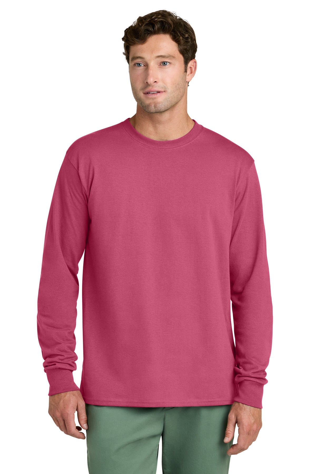 Port & Co Long Sleeve Core Cotton Tee. PC54LS in Sangria