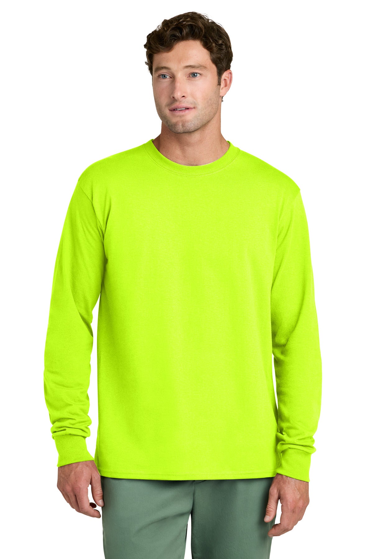 Port & Co Long Sleeve Core Cotton Tee. PC54LS in S. Green