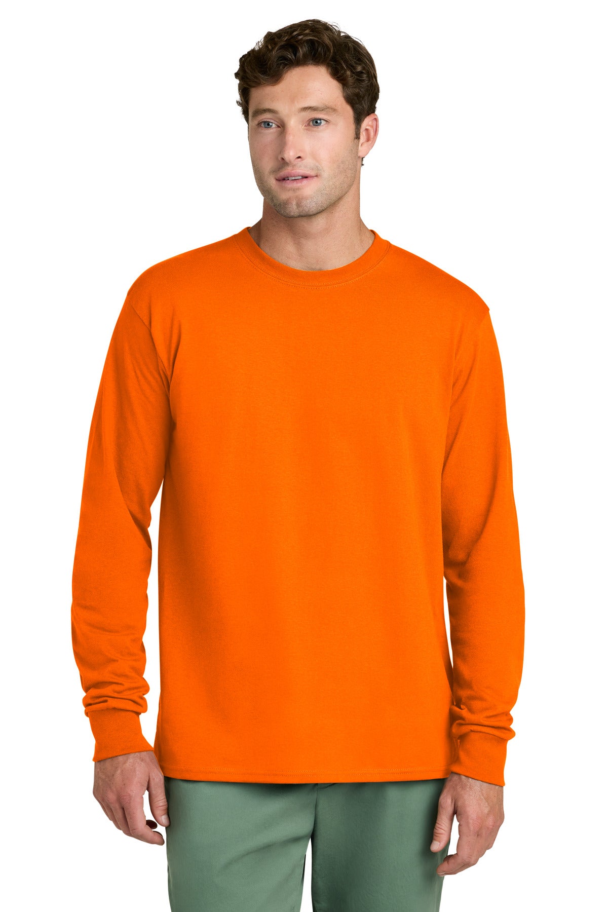 Port & Co Long Sleeve Core Cotton Tee. PC54LS in S. Orange