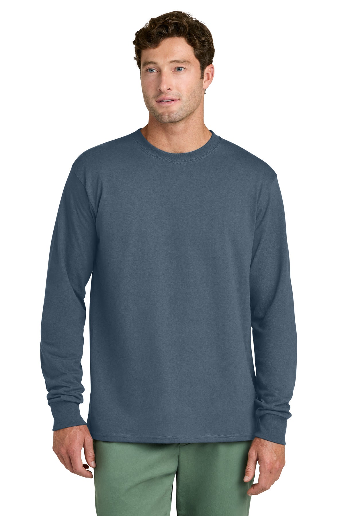 Port & Co Long Sleeve Core Cotton Tee. PC54LS in Steel Blue
