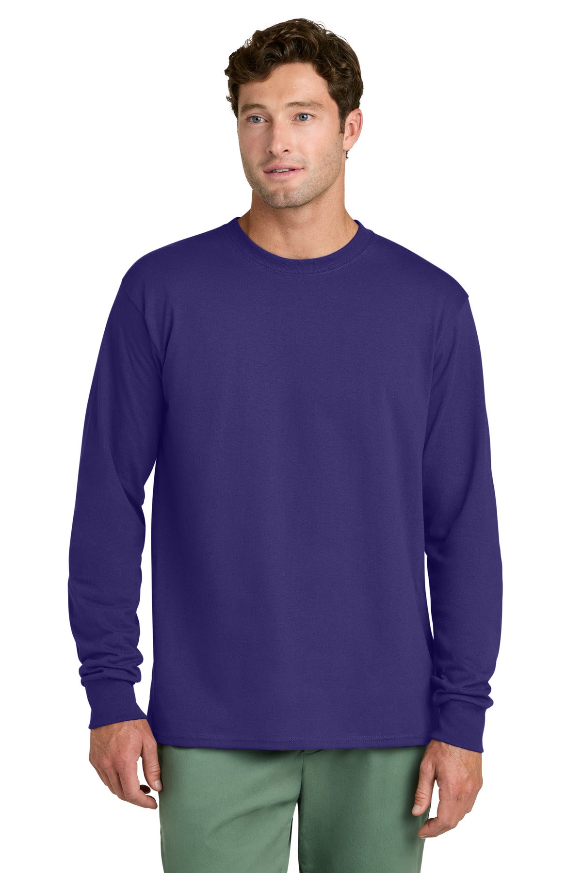 Port & Co Long Sleeve Core Cotton Tee. PC54LS in Team Purple
