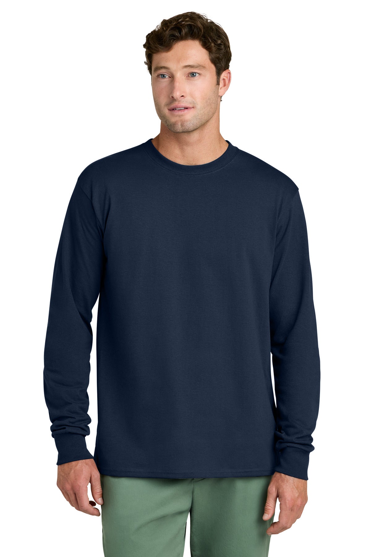 Port & Co Long Sleeve Core Cotton Tee. PC54LS in True Navy