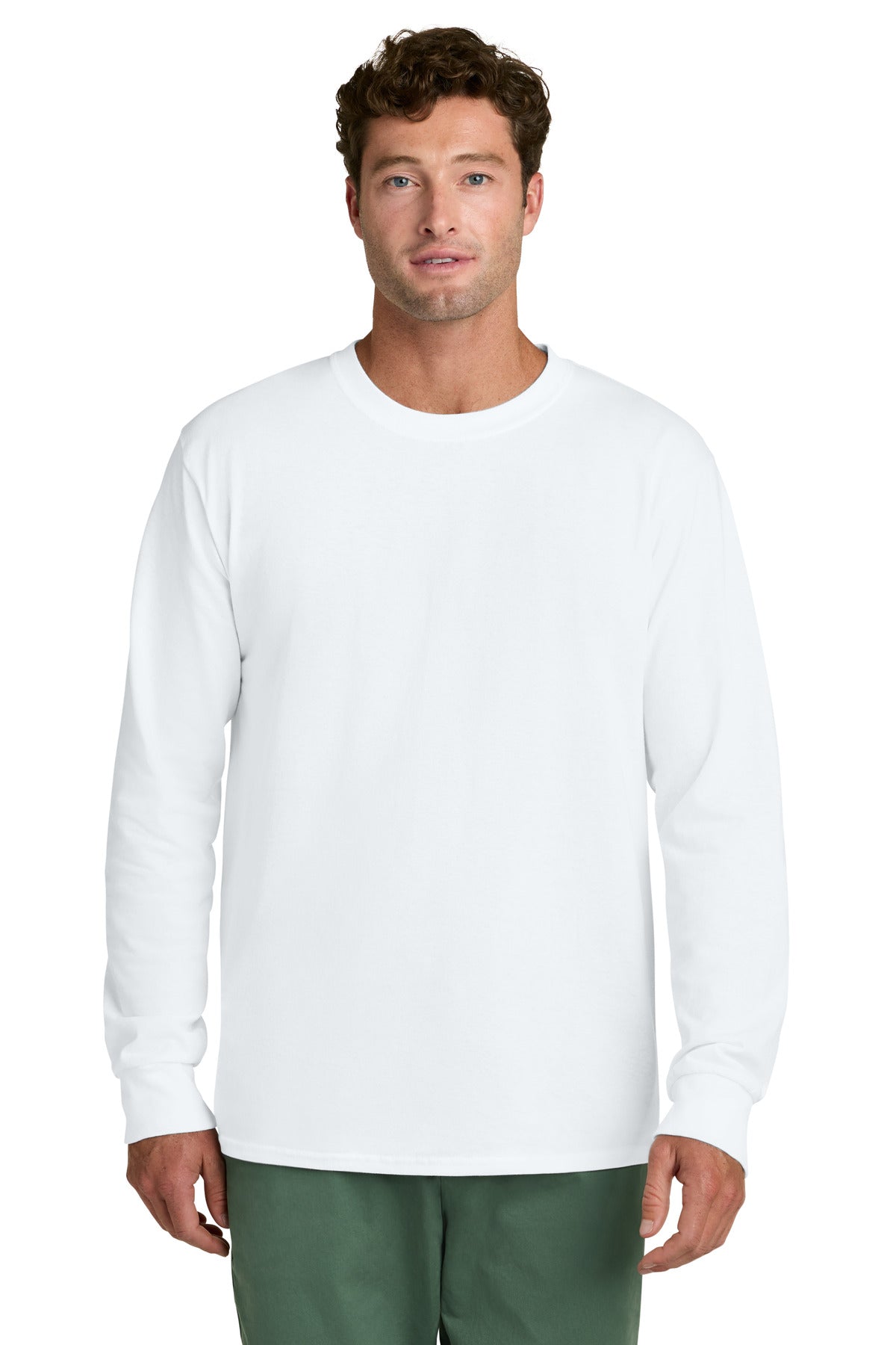 Port & Co Long Sleeve Core Cotton Tee. PC54LS in White