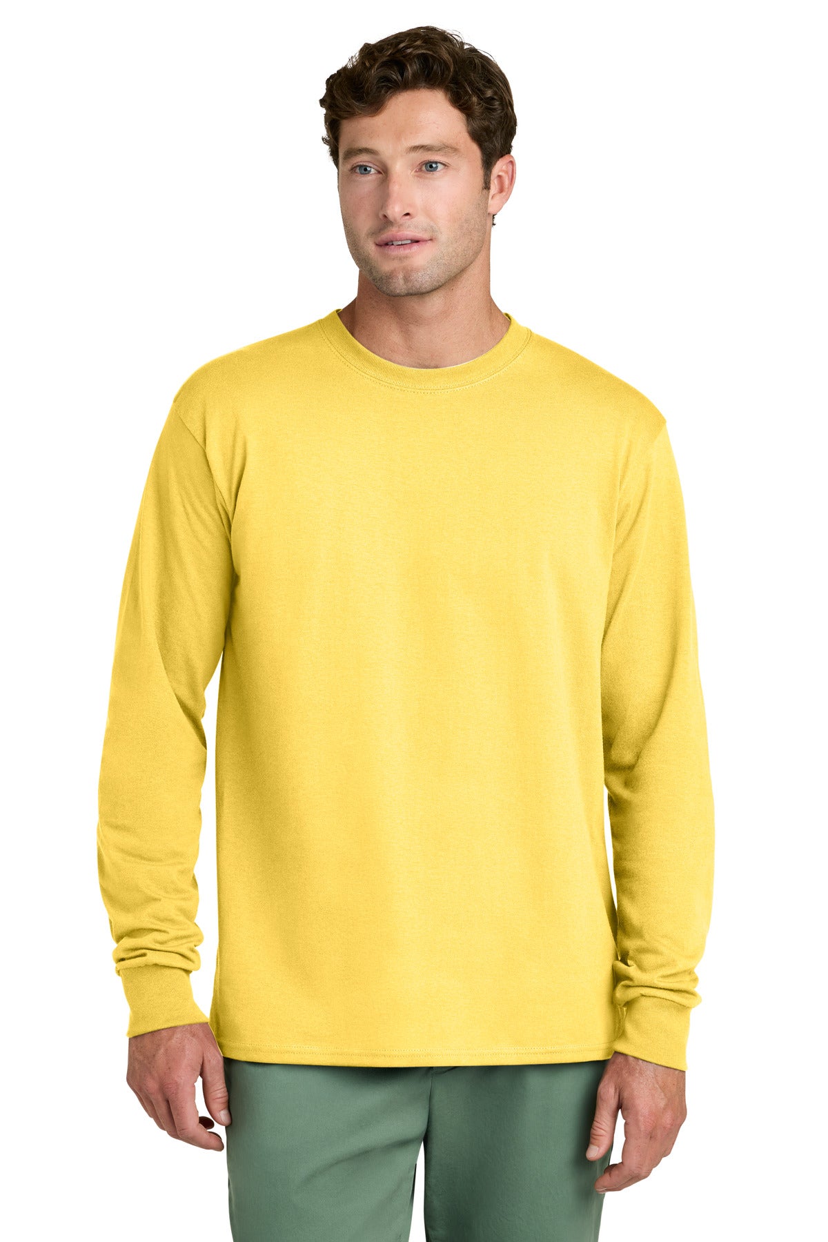 Port & Co Long Sleeve Core Cotton Tee. PC54LS in Yellow