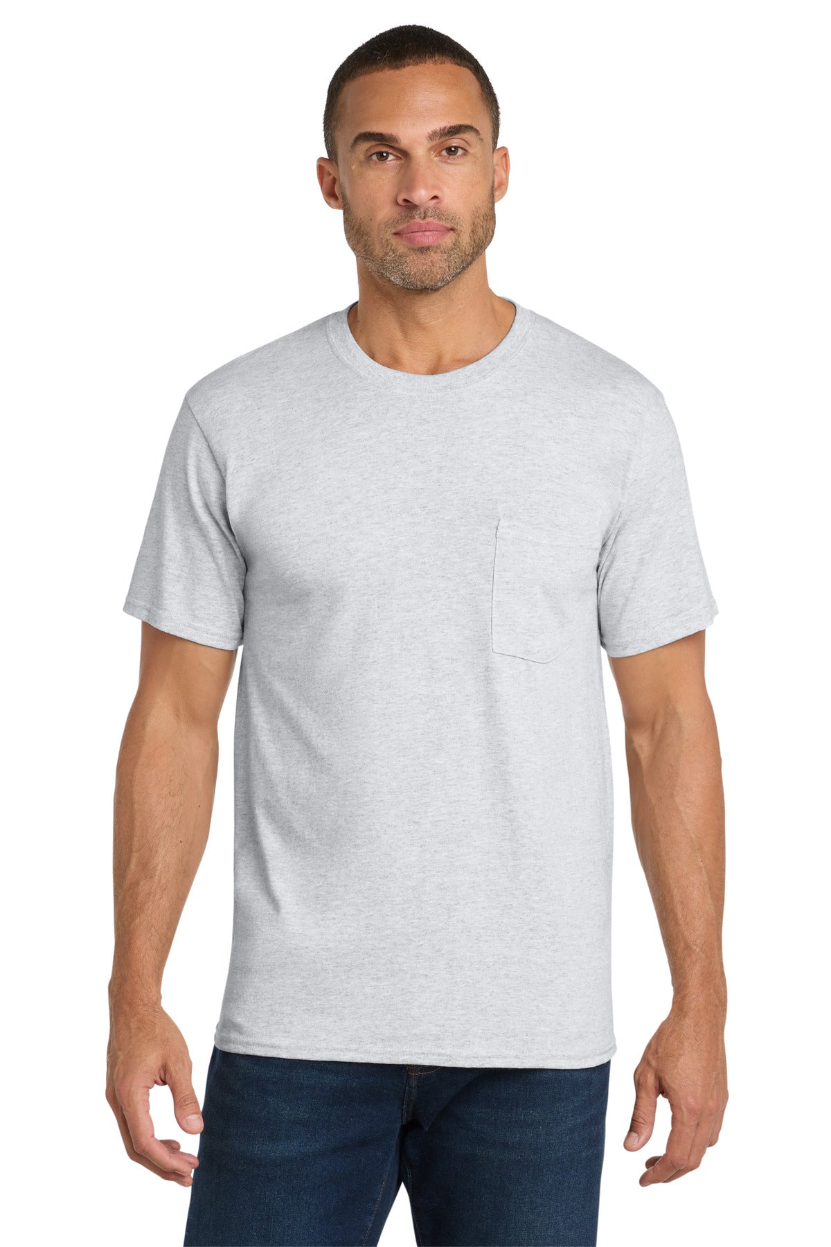 Port & Co Core Cotton Pocket Tee. PC54P in Ash