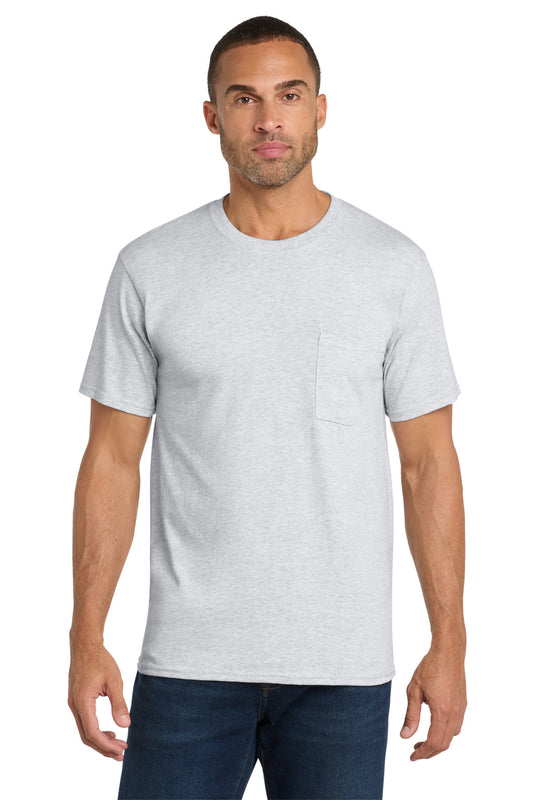 Port & Co Core Cotton Pocket Tee. PC54P in Ash