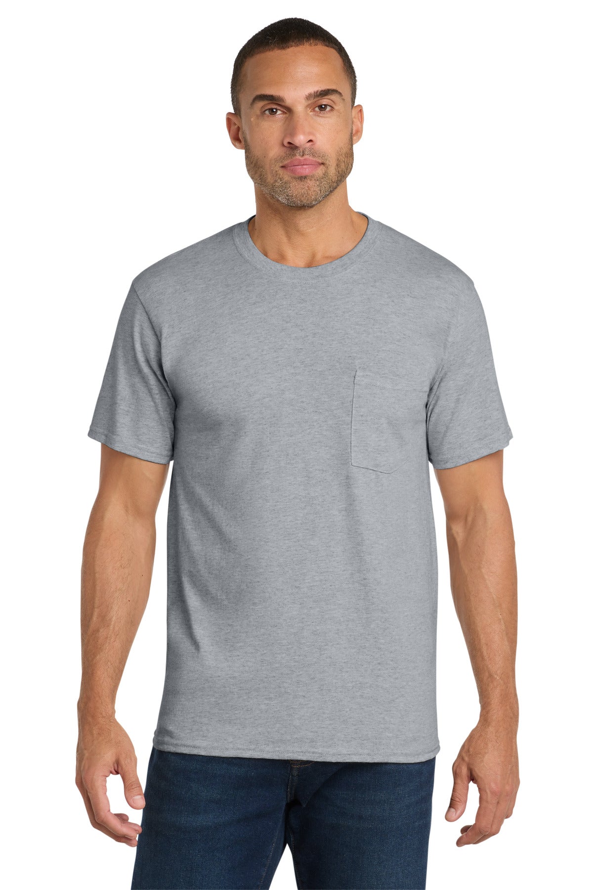 Port & Co Core Cotton Pocket Tee. PC54P in Athletic Heather