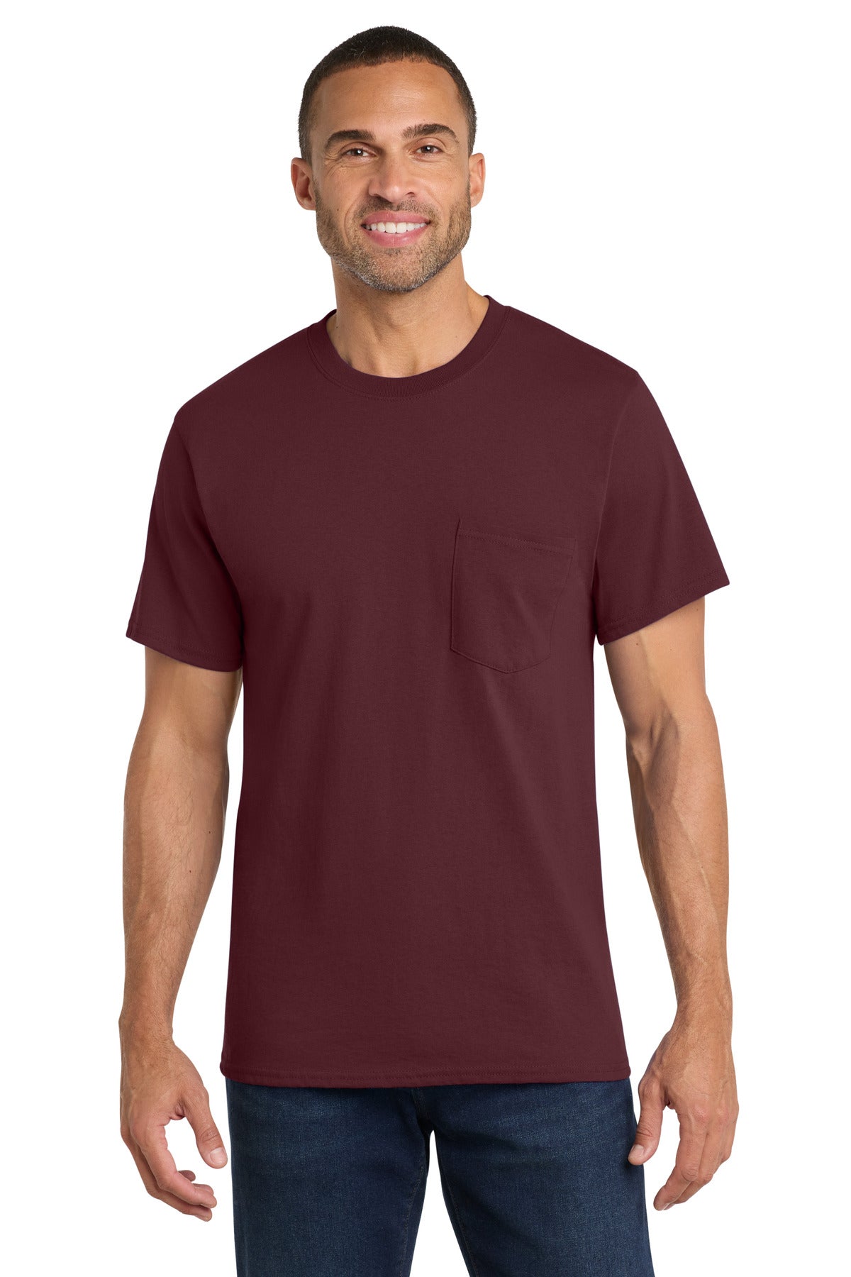 Port & Co Core Cotton Pocket Tee. PC54P in Athletic Maroon