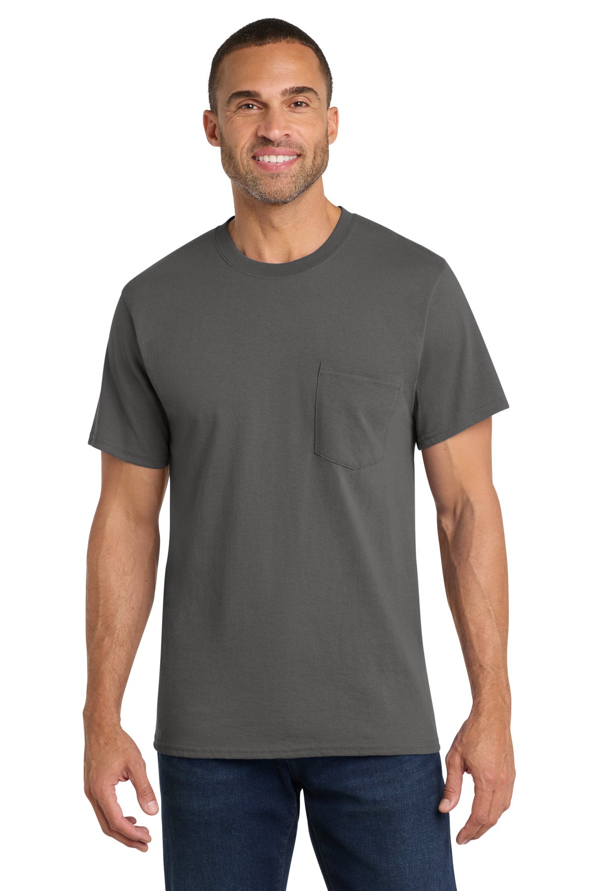 Port & Co Core Cotton Pocket Tee. PC54P in Charcoal