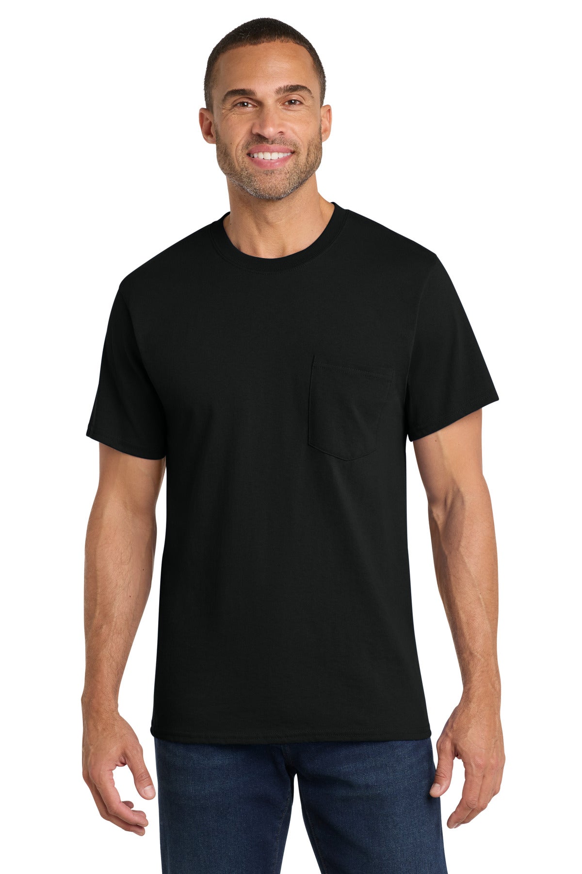 Port & Co Core Cotton Pocket Tee. PC54P in Jet Black