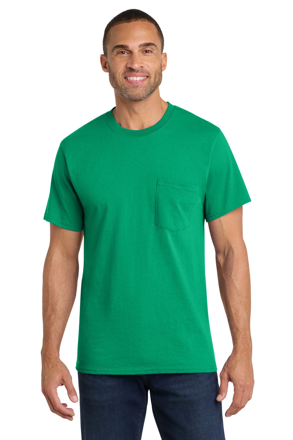 Port & Co Core Cotton Pocket Tee. PC54P in Kelly