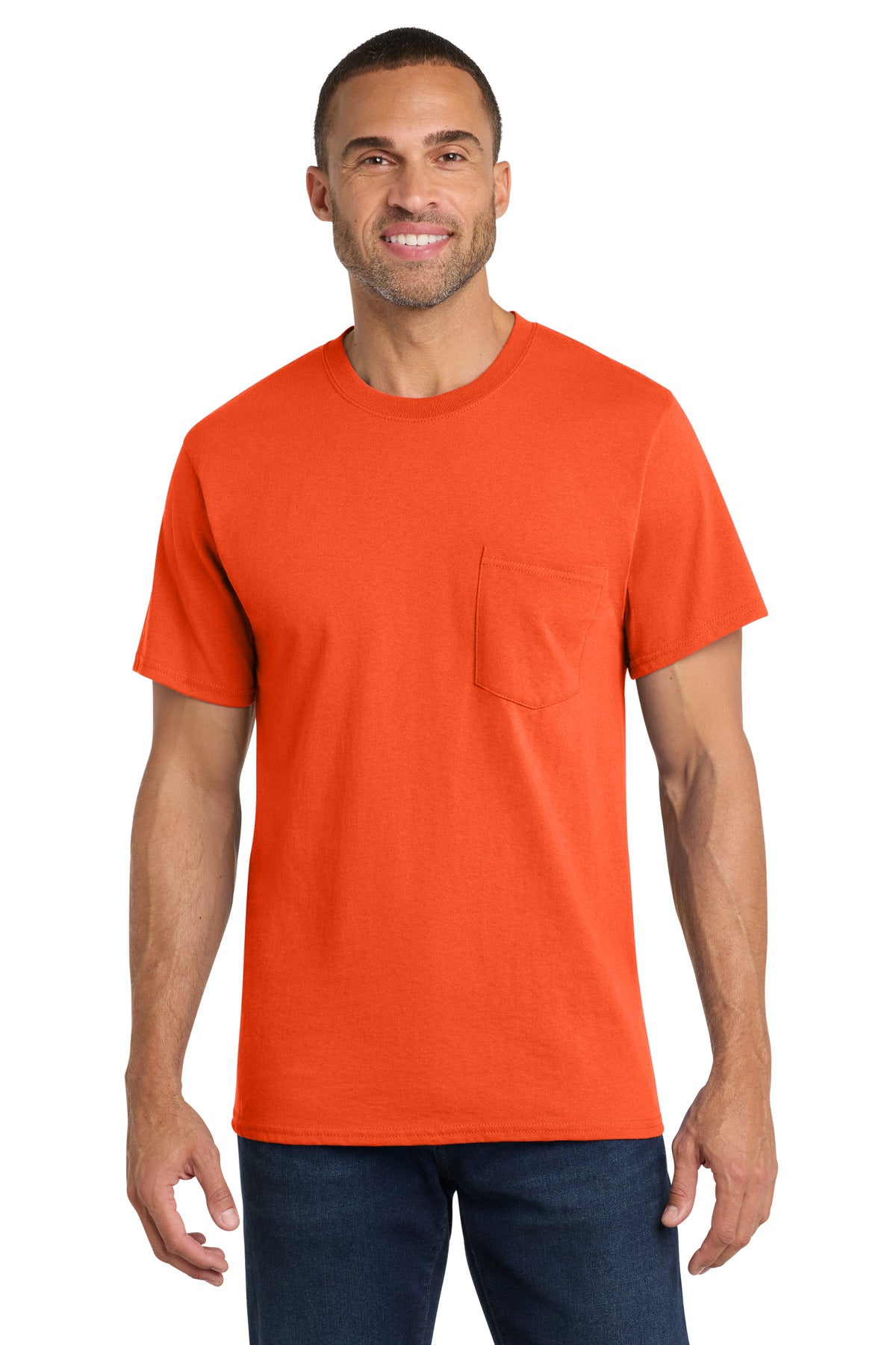 Port & Co Core Cotton Pocket Tee. PC54P in Orange