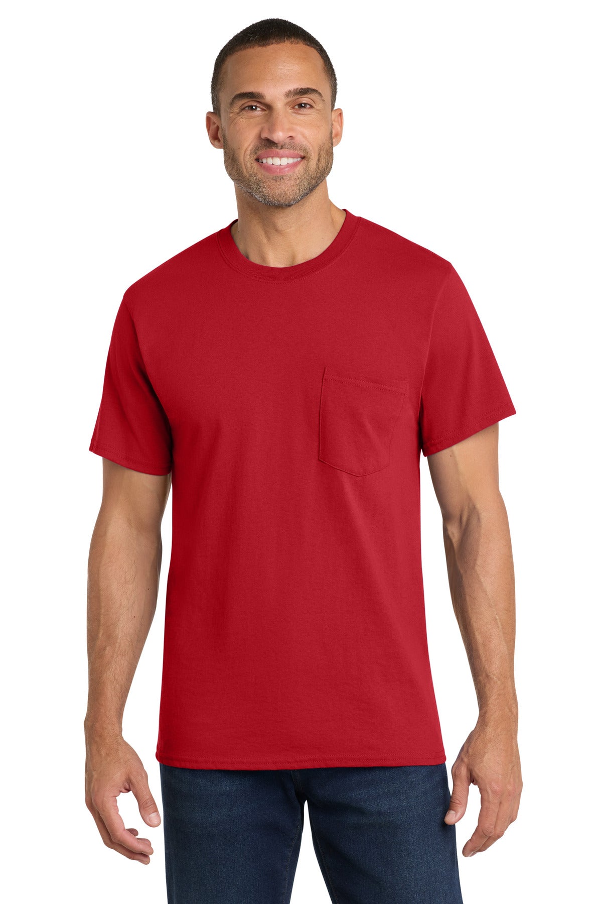 Port & Co Core Cotton Pocket Tee. PC54P in Red