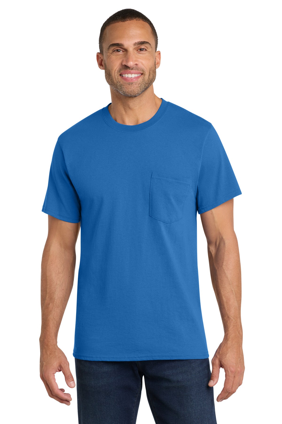 Port & Co Core Cotton Pocket Tee. PC54P in Royal
