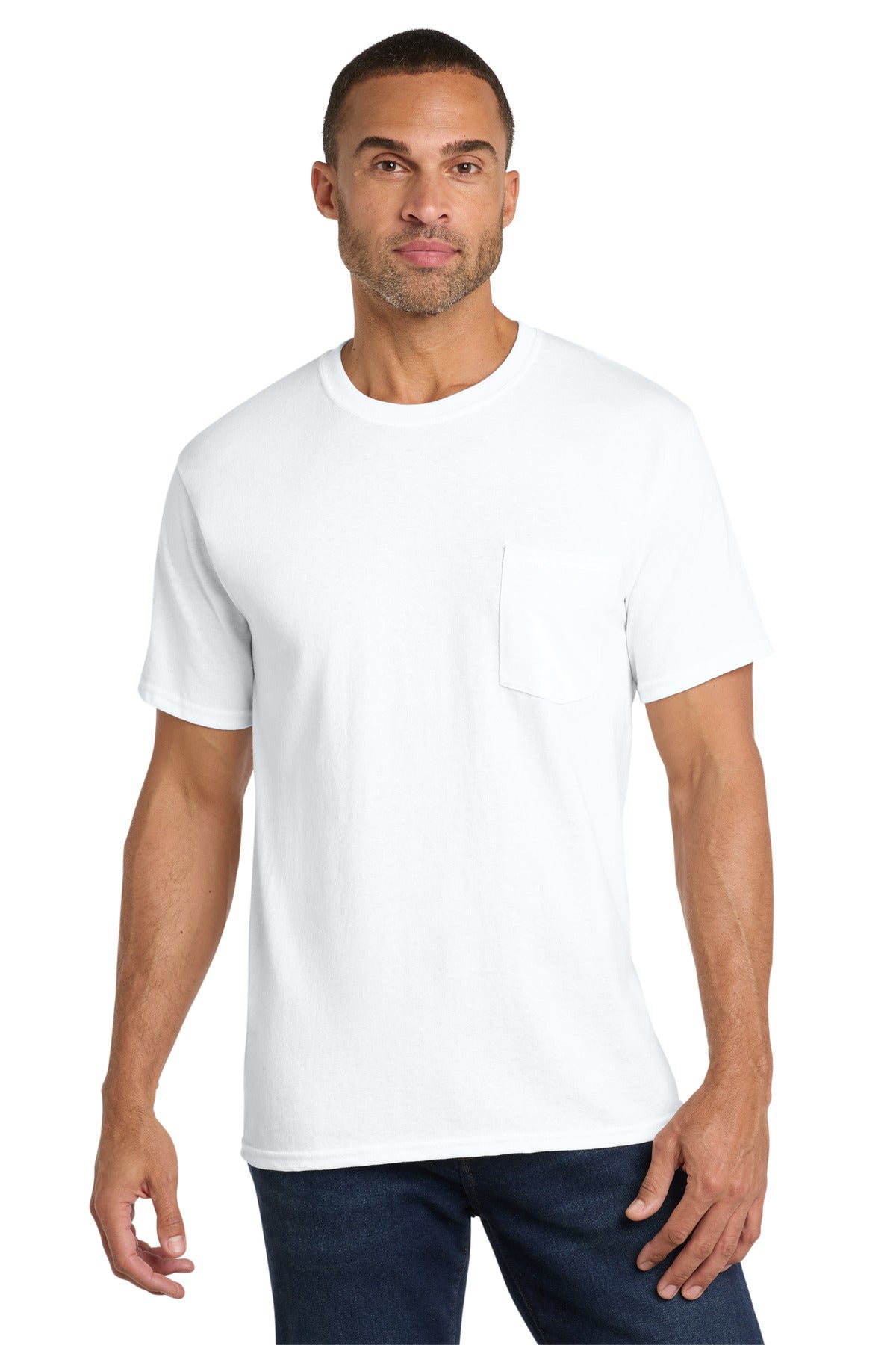 Port & Co Core Cotton Pocket Tee. PC54P in White