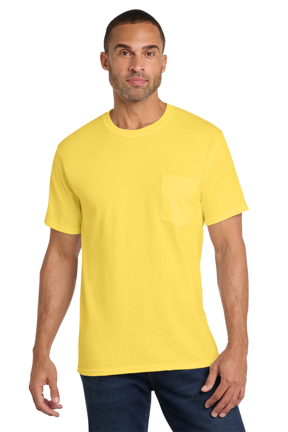 Port & Co Core Cotton Pocket Tee. PC54P in Yellow