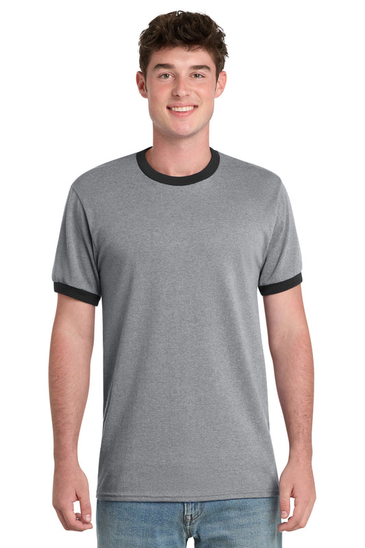 Port & Co Core Cotton Ringer Tee.  PC54R in Athletic Heather/ Jet Black
