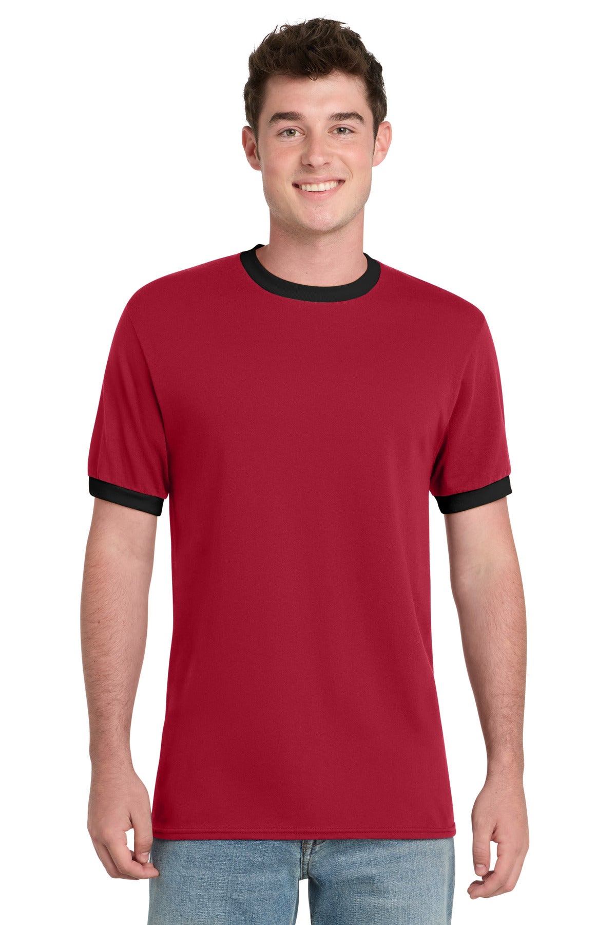 Port & Co Core Cotton Ringer Tee.  PC54R in Red/ Jet Black