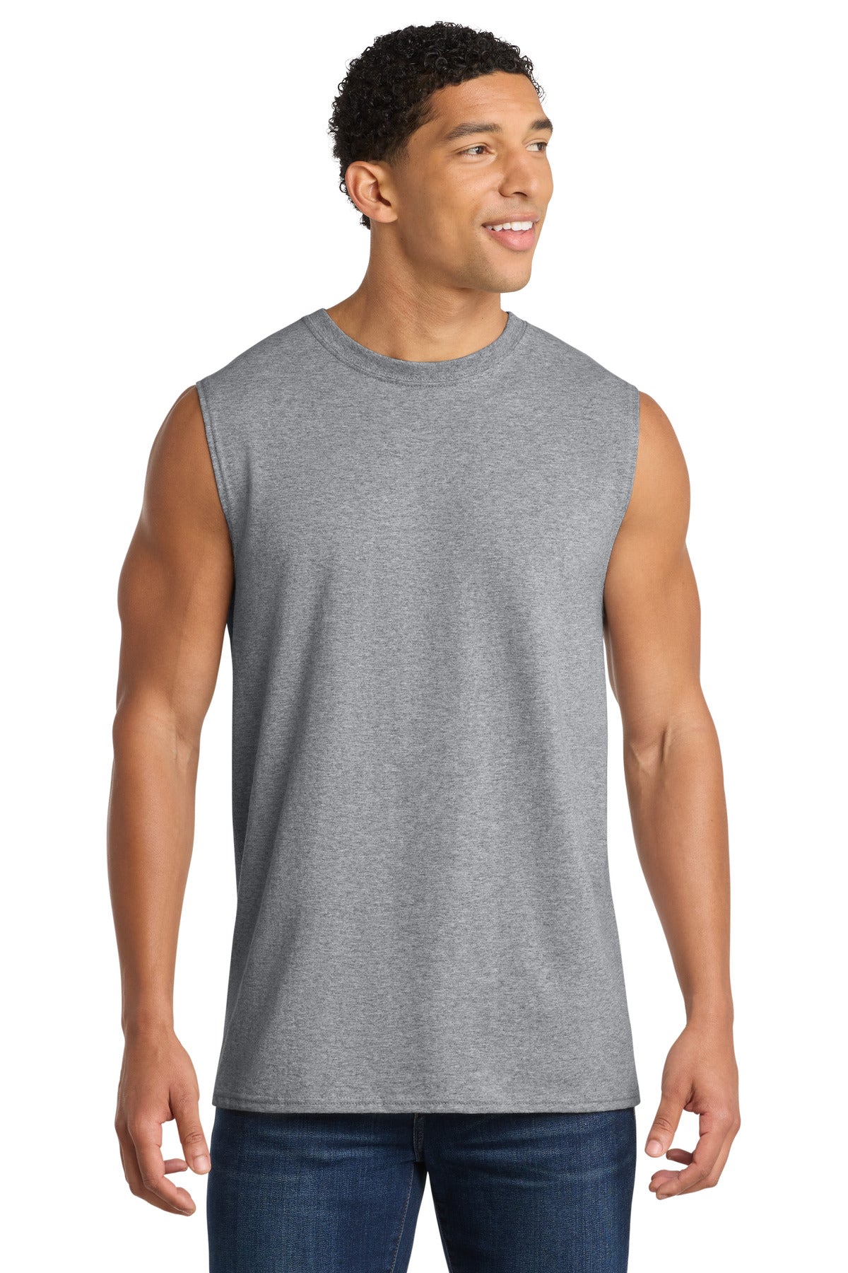 Port & Co Core Cotton Sleeveless Tee. PC54SL in Athletic Heather