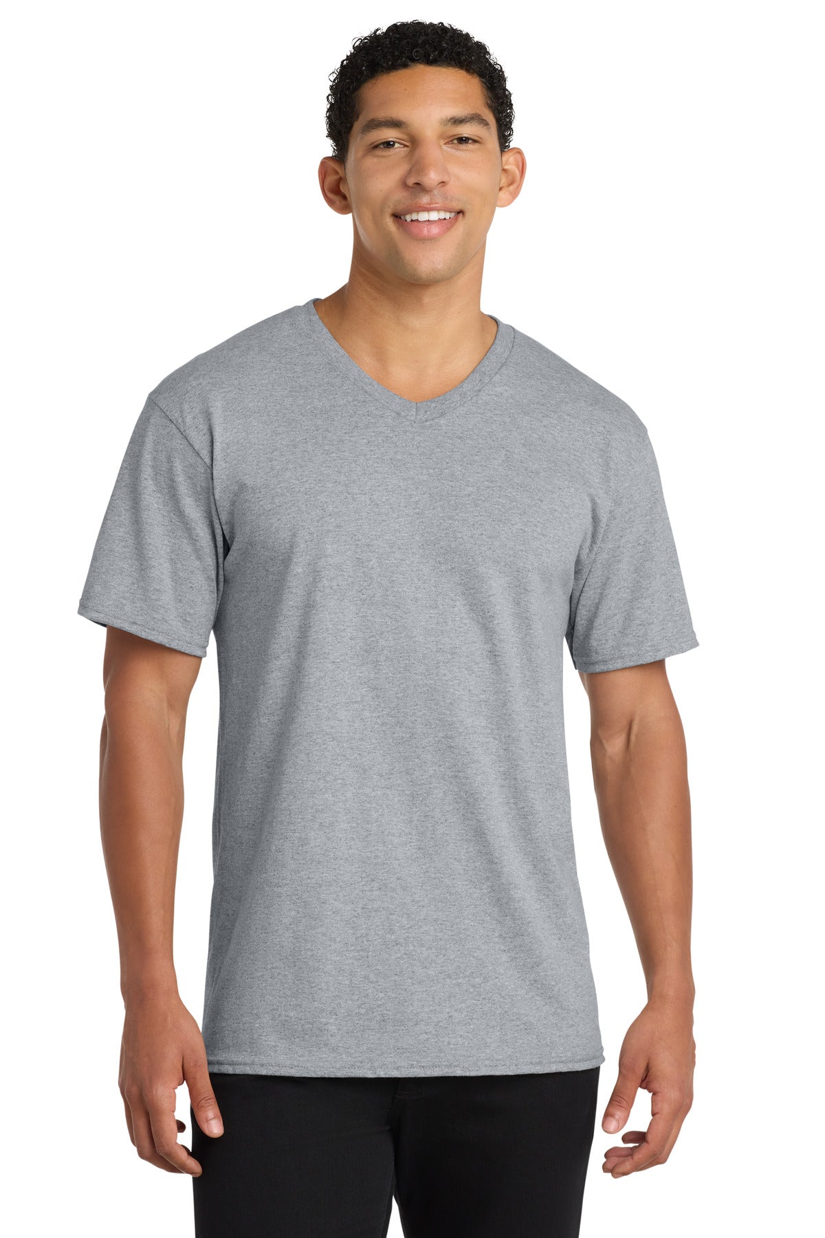 Port & Co Core Cotton V-Neck Tee. PC54V in Athletic Heather