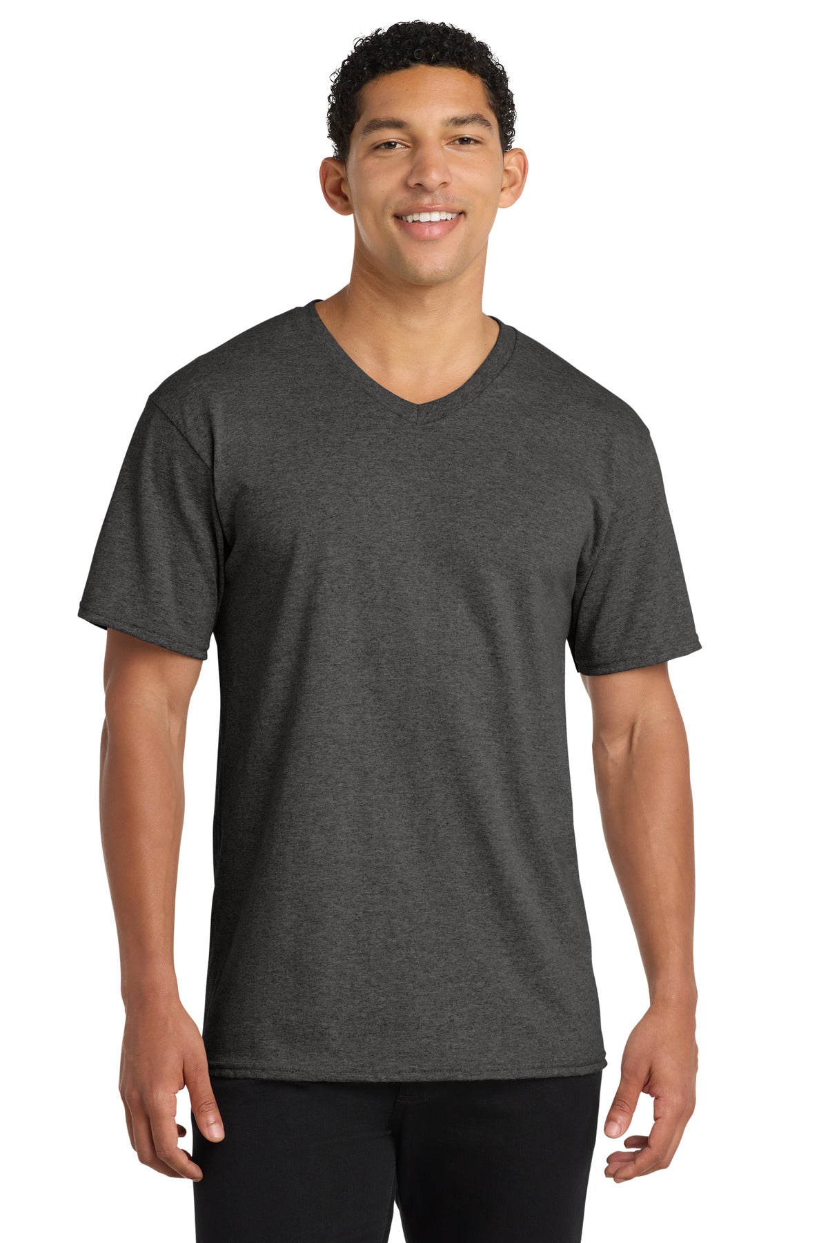 Port & Co Core Cotton V-Neck Tee. PC54V in Dark Heather Grey
