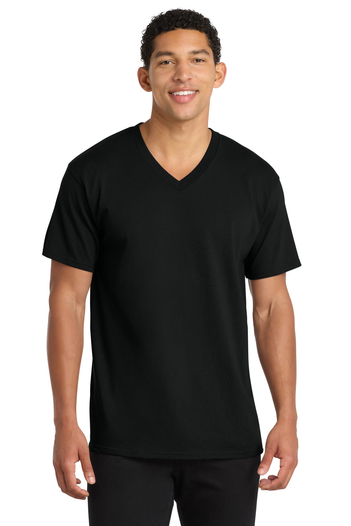 Port & Co Core Cotton V-Neck Tee. PC54V in Jet Black
