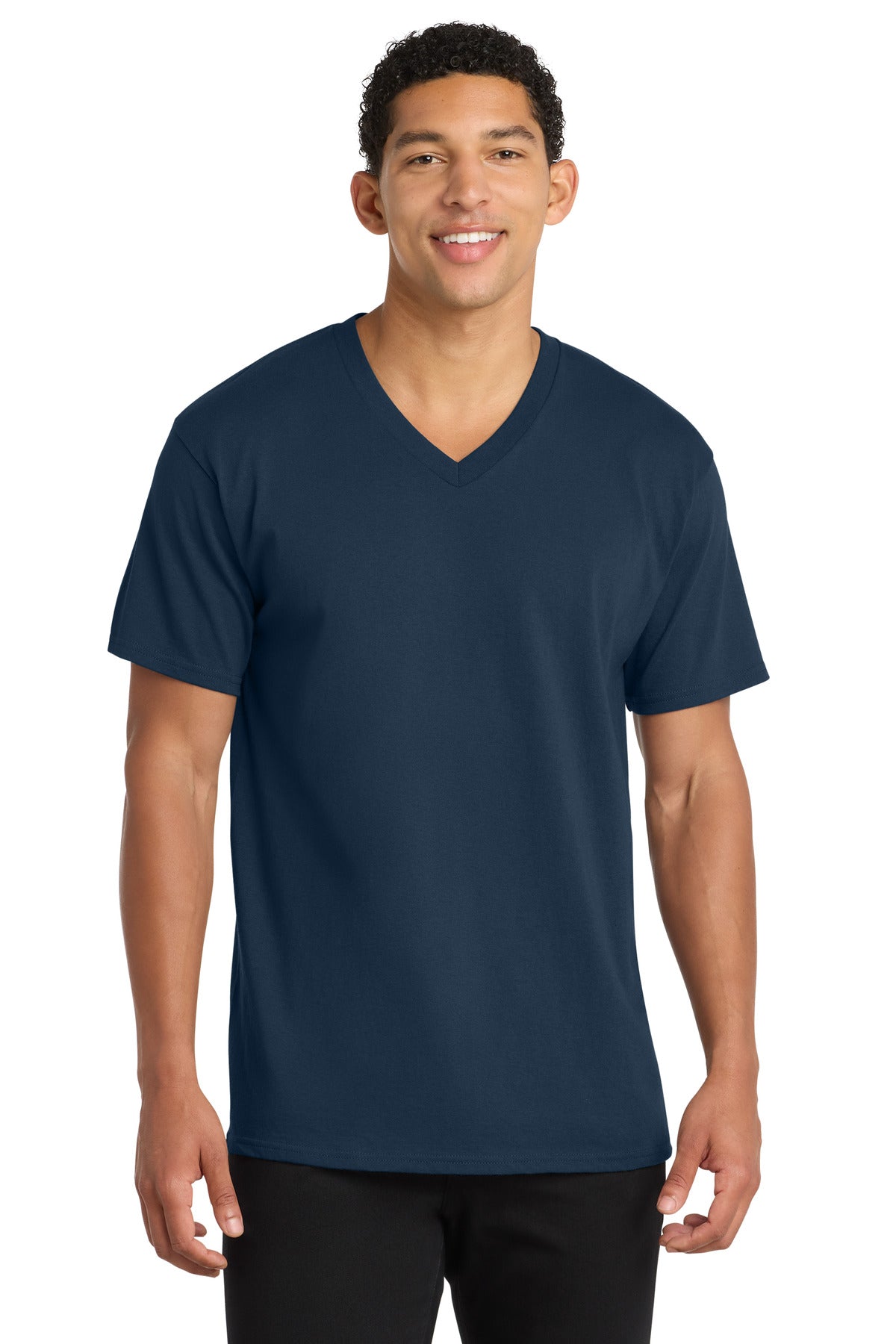 Port & Co Core Cotton V-Neck Tee. PC54V in Navy