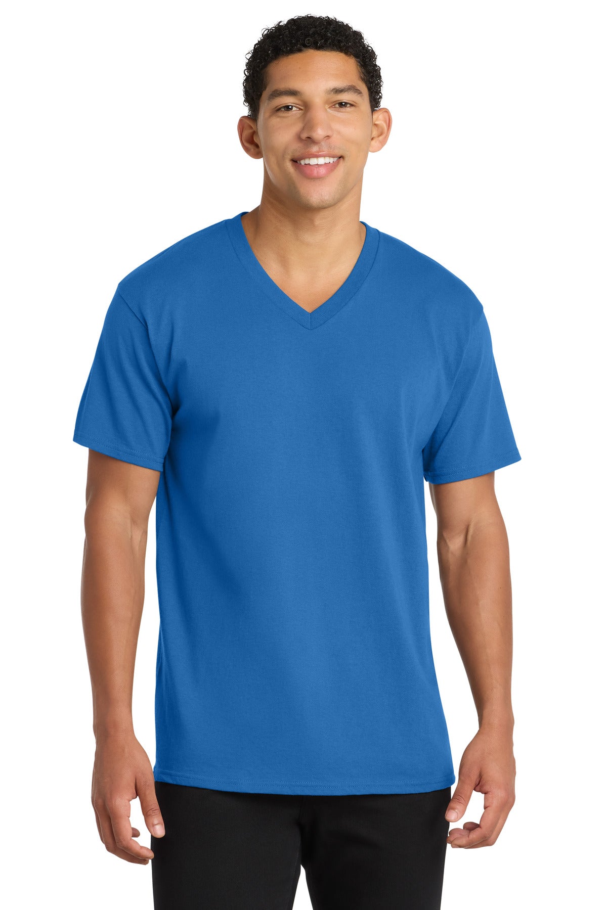 Port & Co Core Cotton V-Neck Tee. PC54V in Royal