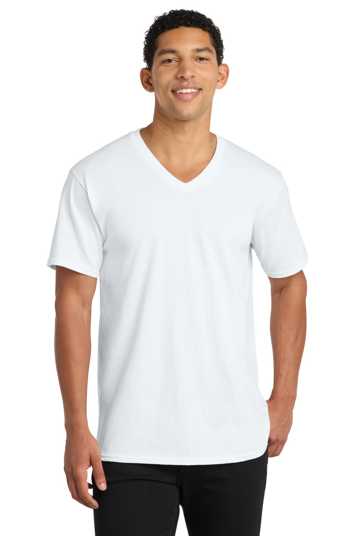 Port & Co Core Cotton V-Neck Tee. PC54V in White