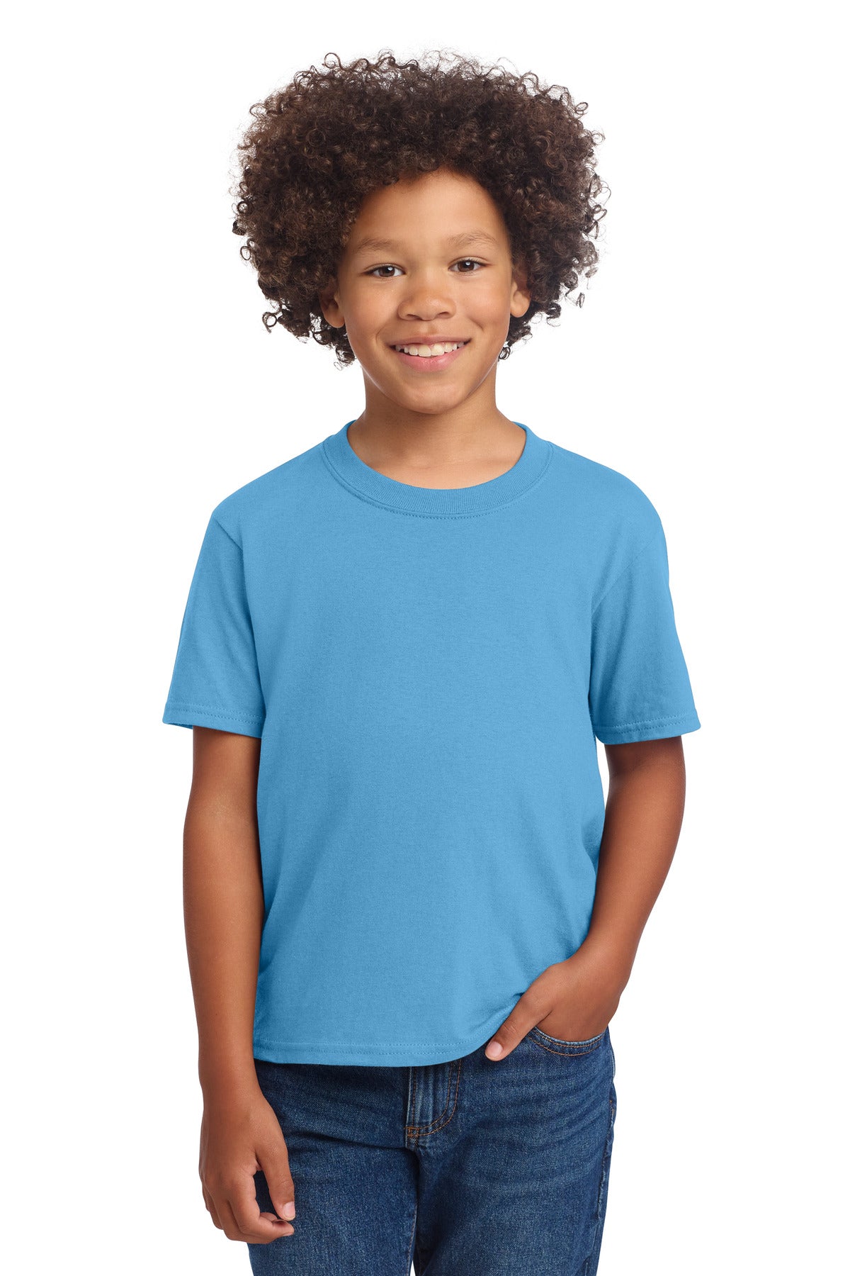 Port & Co Youth Core Cotton DTG Tee PC54YDTG in Aquatic Blue