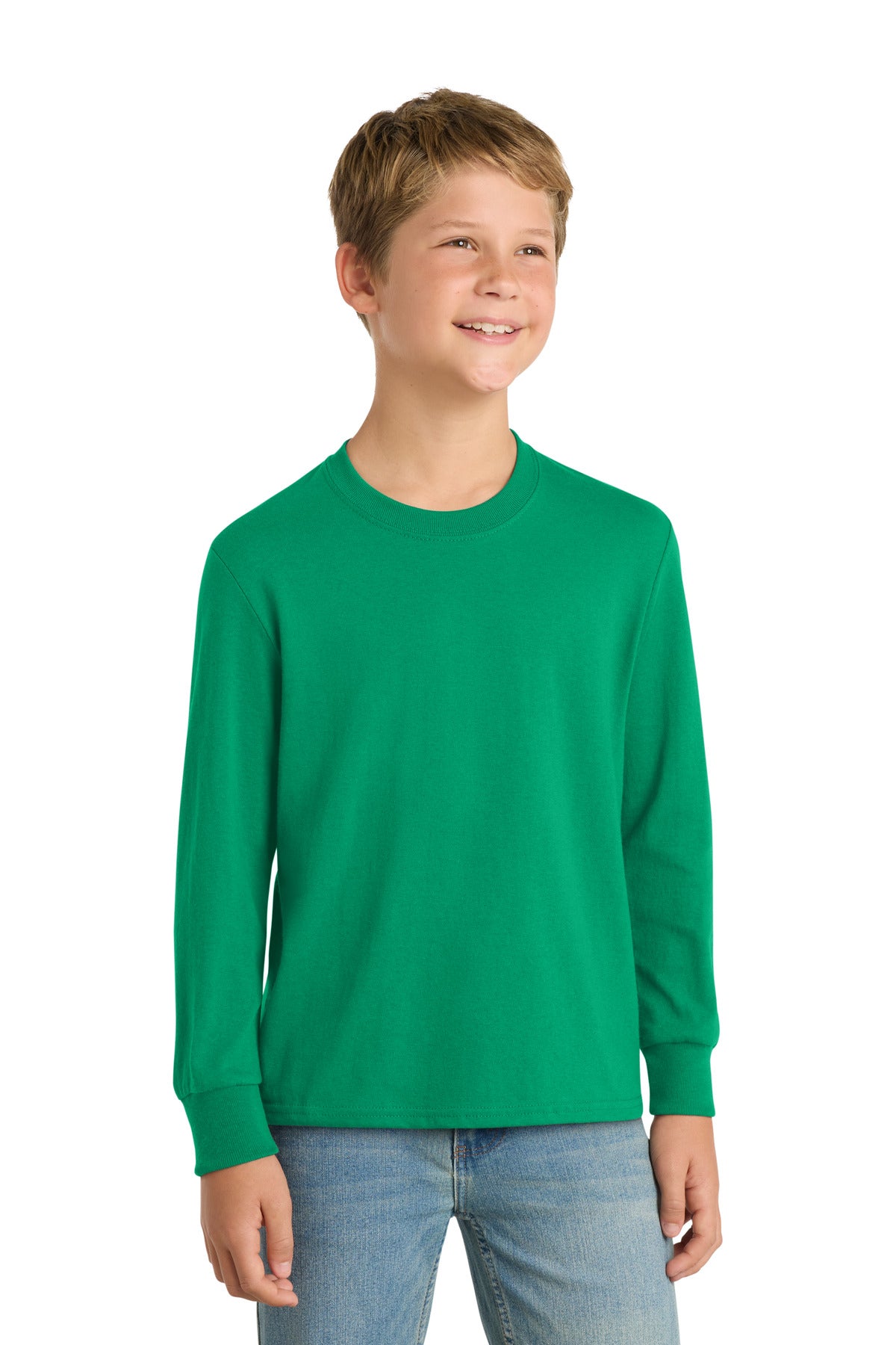 Port & Co Youth Long Sleeve Core Cotton Tee. PC54YLS in Kelly