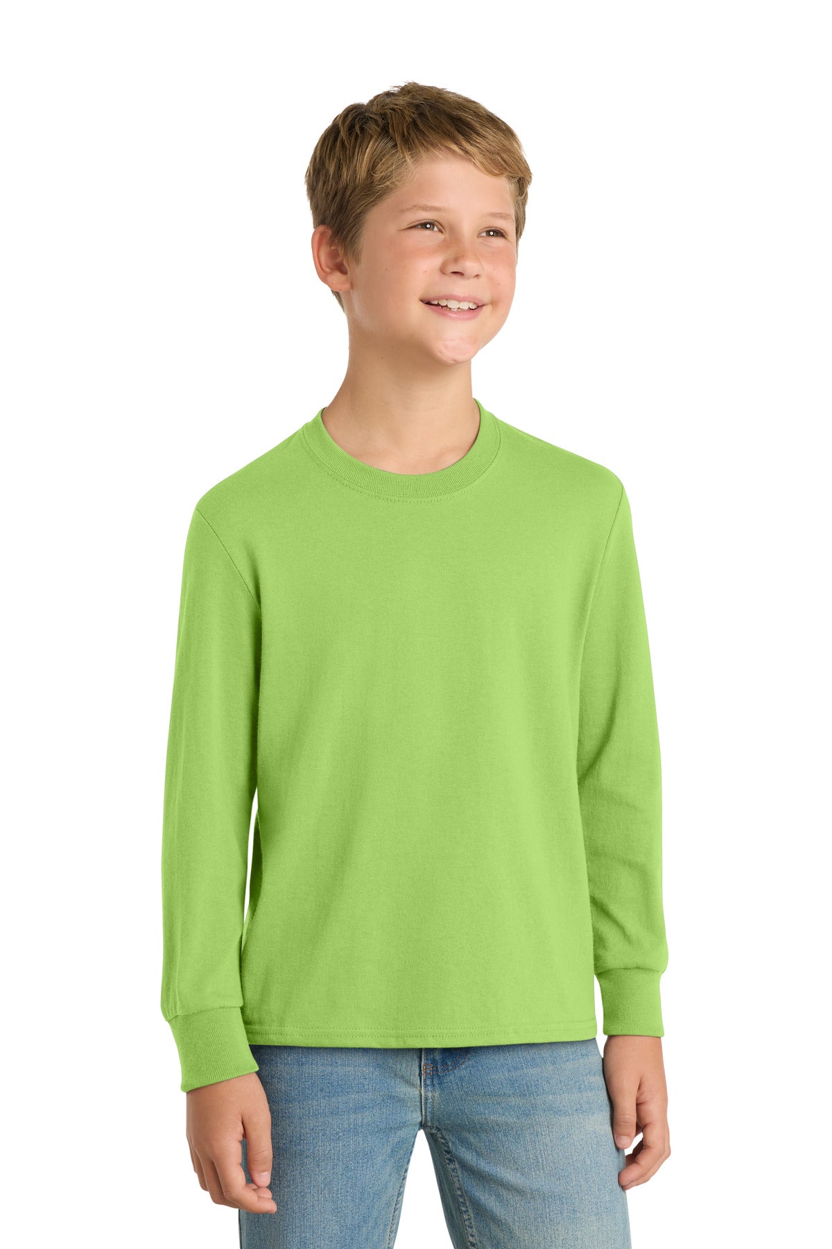 Port & Co Youth Long Sleeve Core Cotton Tee. PC54YLS in Lime