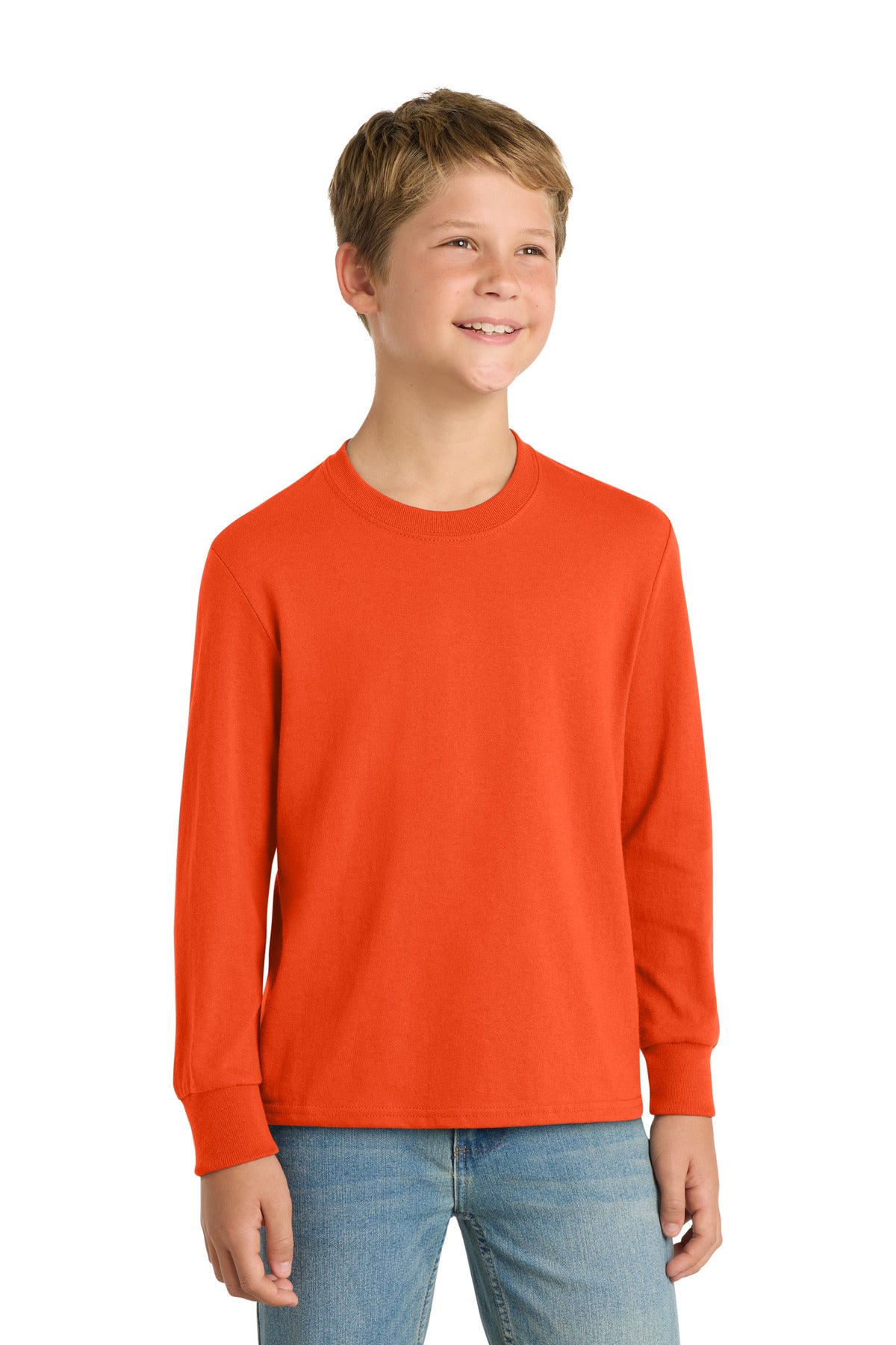 Port & Co Youth Long Sleeve Core Cotton Tee. PC54YLS in Orange