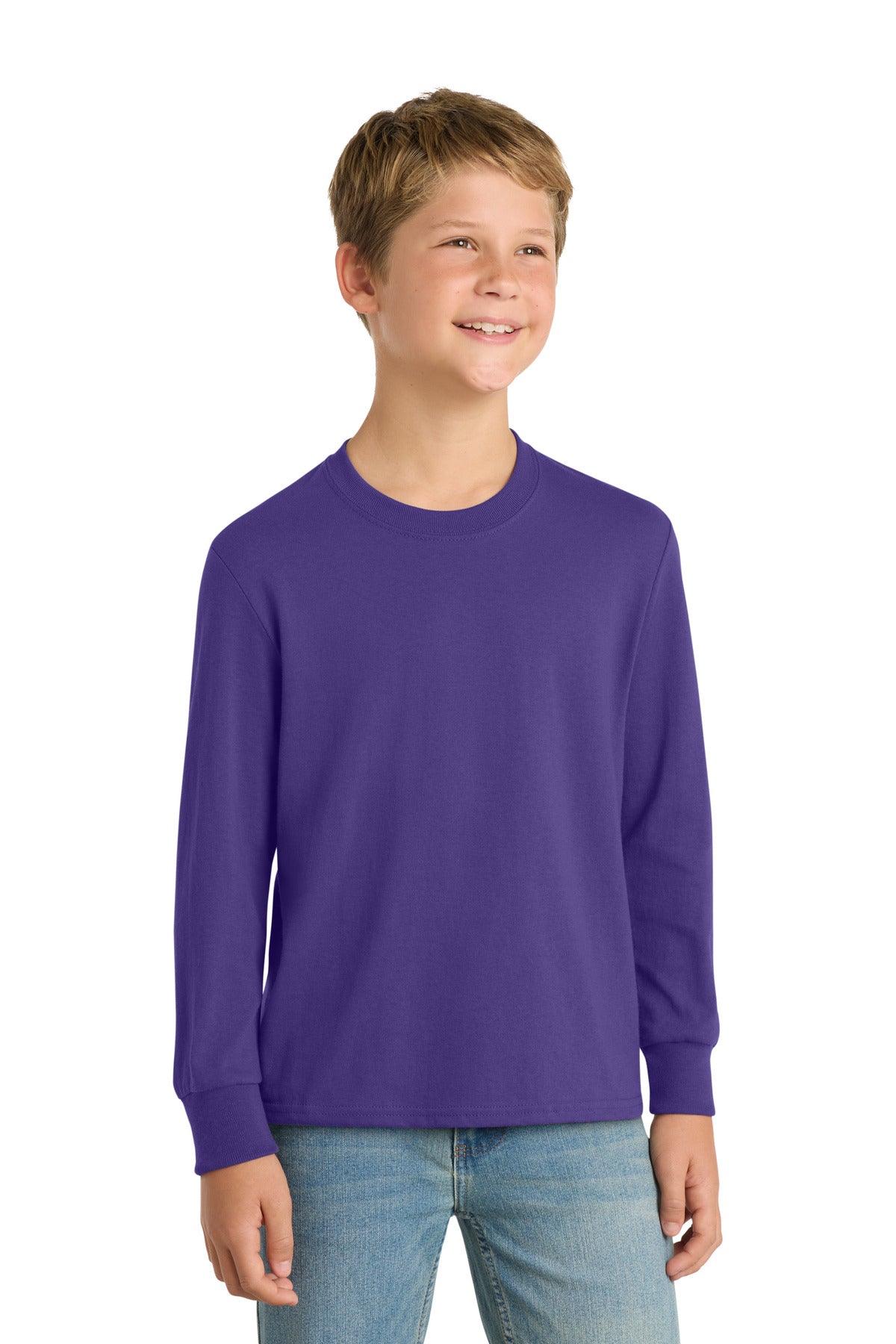 Port & Co Youth Long Sleeve Core Cotton Tee. PC54YLS in Purple