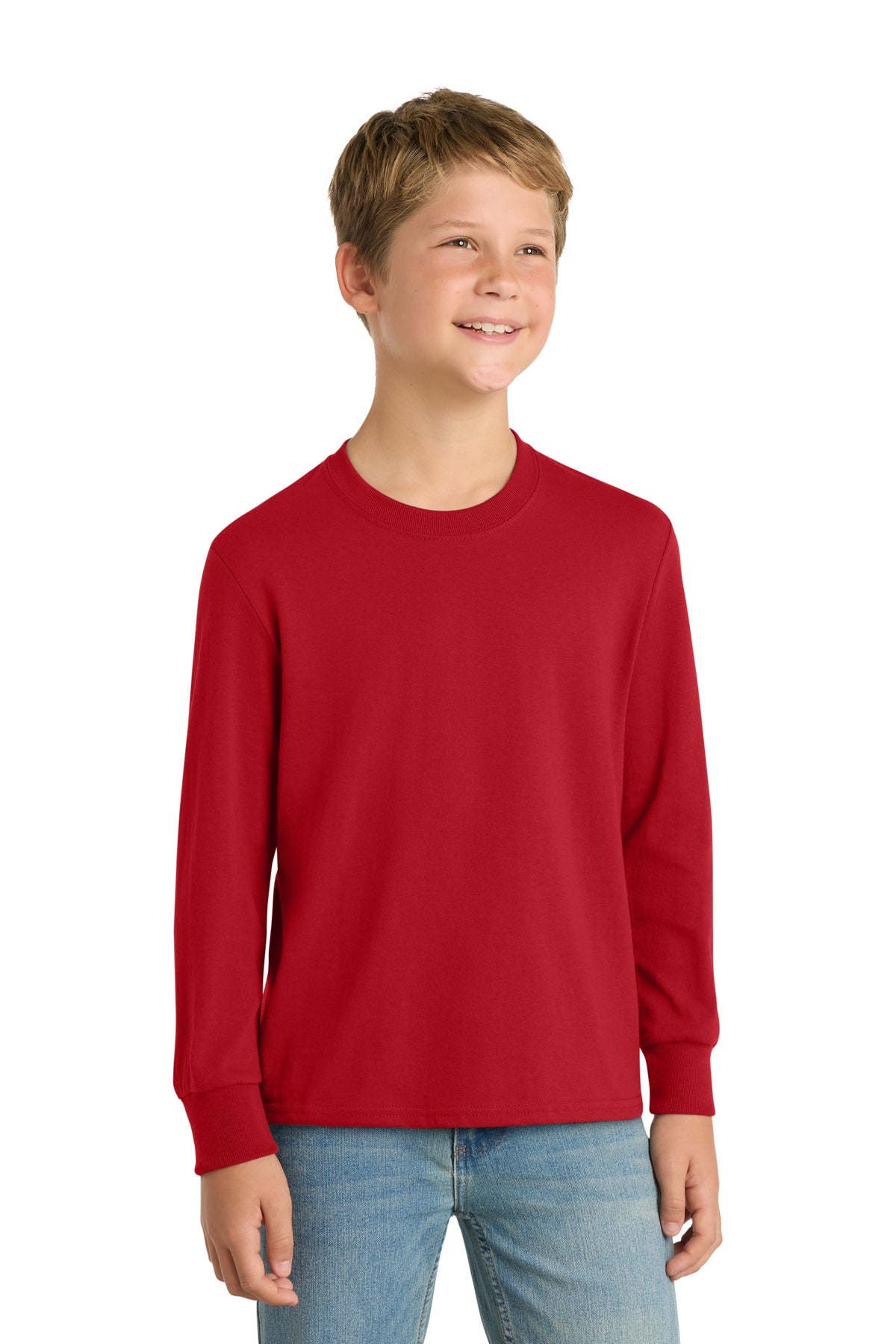 Port & Co Youth Long Sleeve Core Cotton Tee. PC54YLS in Red