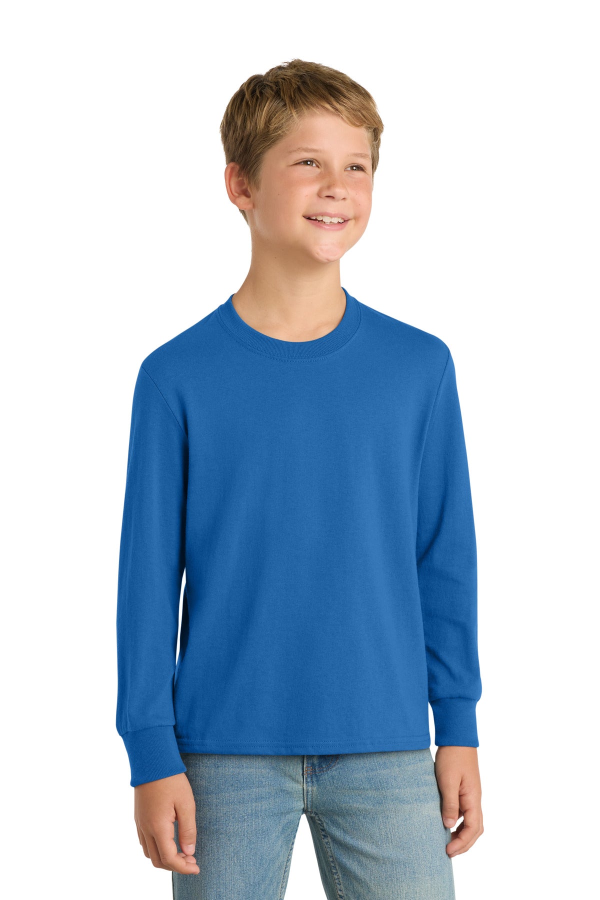Port & Co Youth Long Sleeve Core Cotton Tee. PC54YLS in Royal