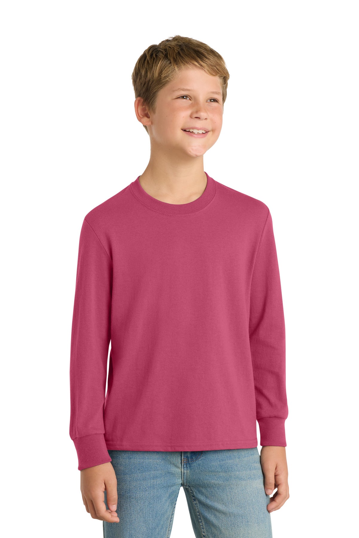 Port & Co Youth Long Sleeve Core Cotton Tee. PC54YLS in Sangria