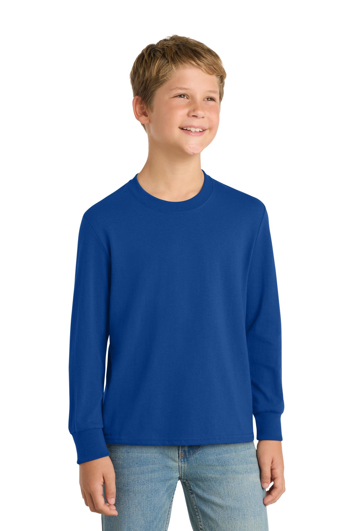 Port & Co Youth Long Sleeve Core Cotton Tee. PC54YLS in True Royal